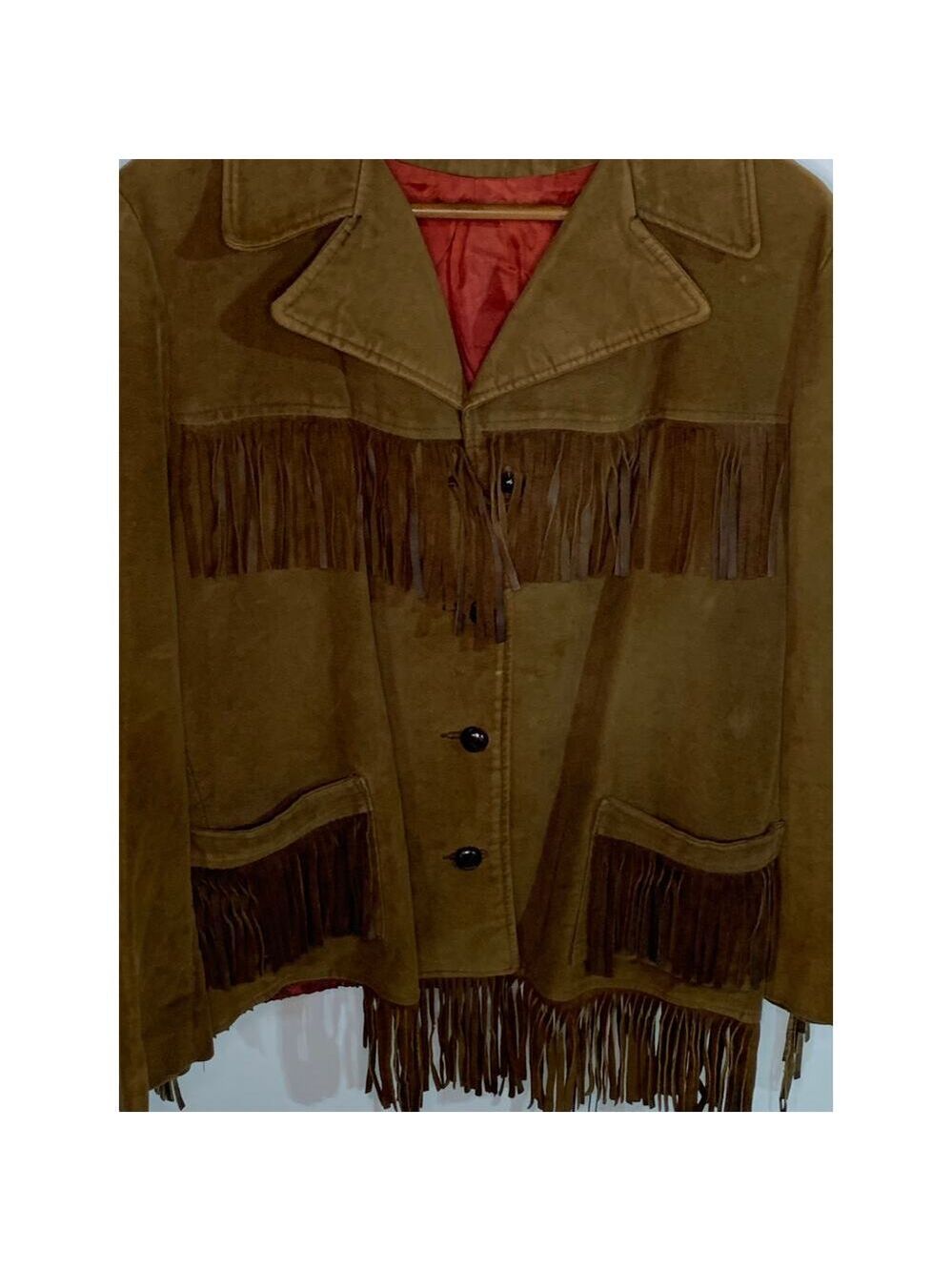 Western vintage brown jacket microsuede with real suede fringe sz 14 - Picture 4 of 5